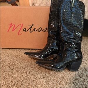Matisse Black Heeled Boots with Glossy Finish